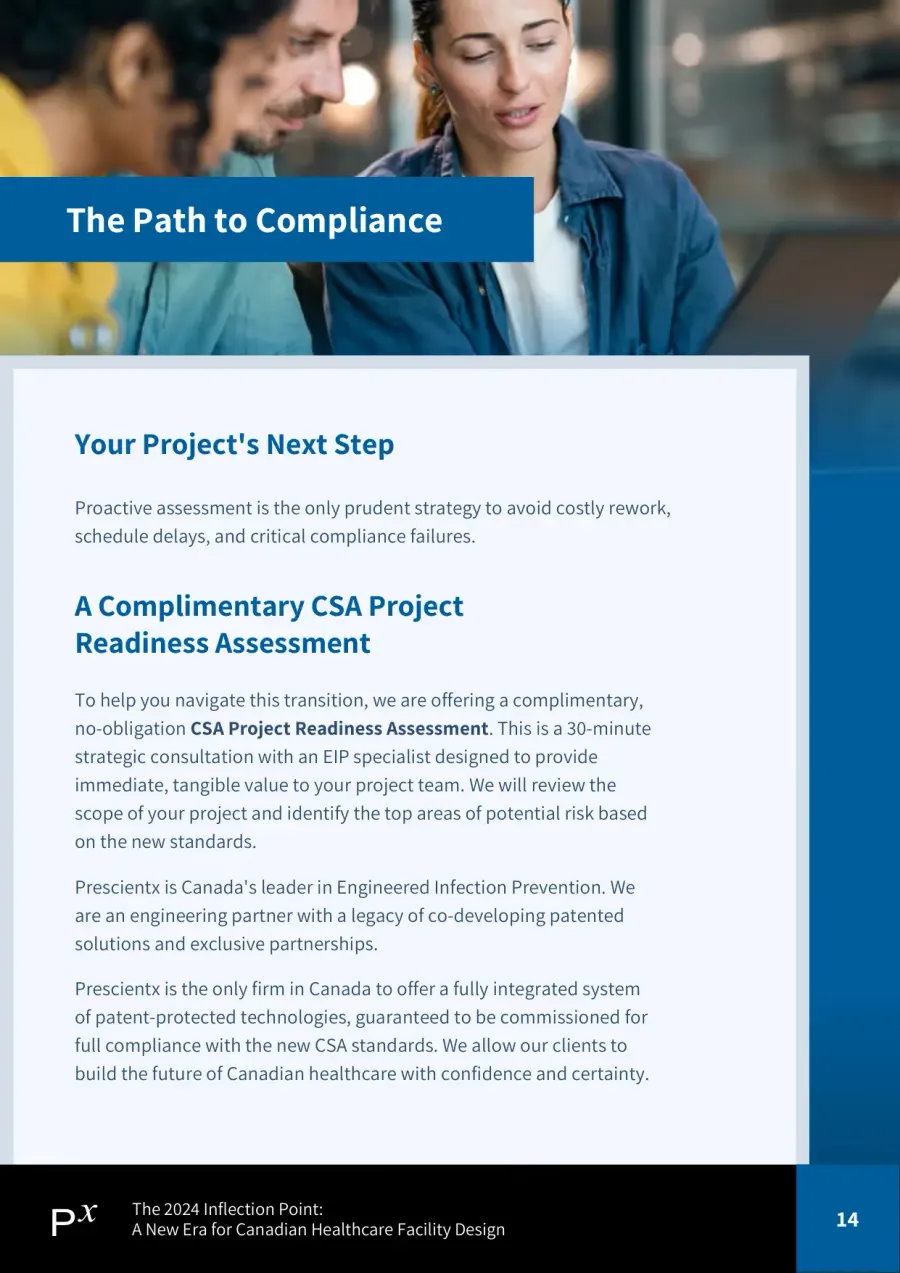 Page 14 of the Prescientx executive briefing on Canada's 2024 CSA healthcare facility standards.
