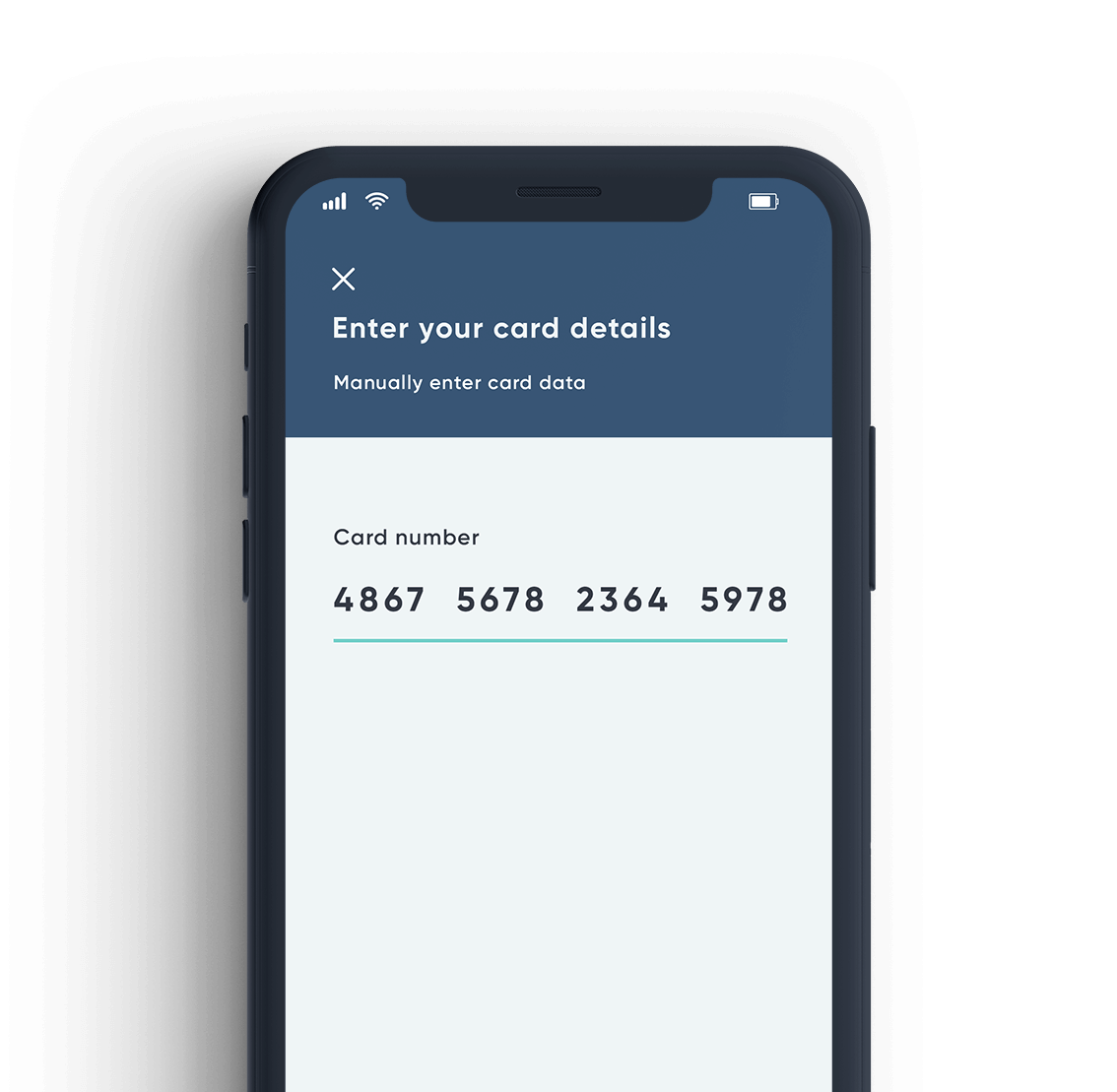 Image of a mobile Dyneti UI scanning a credit card