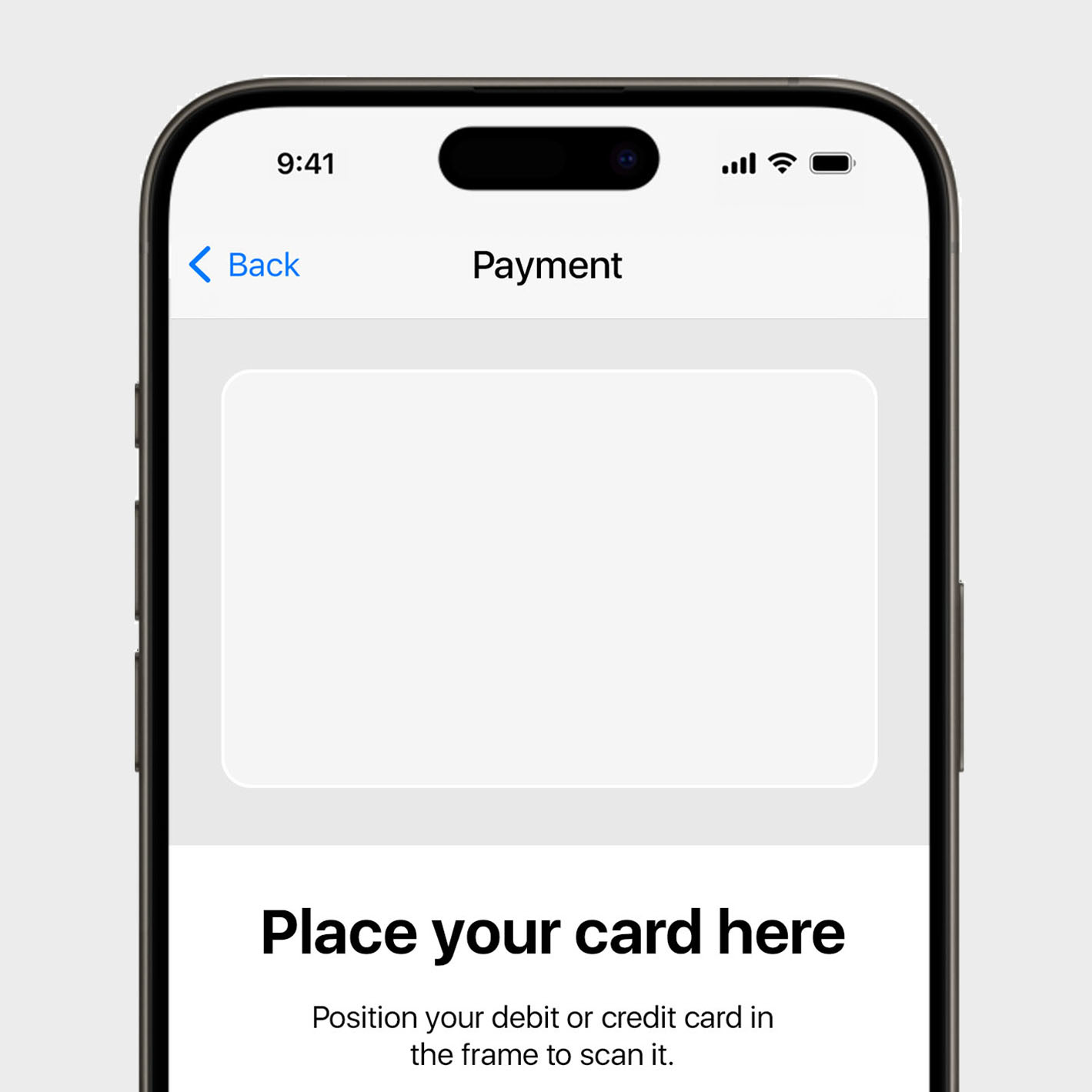 Image of a mobile Dyneti UI scanning a credit card
