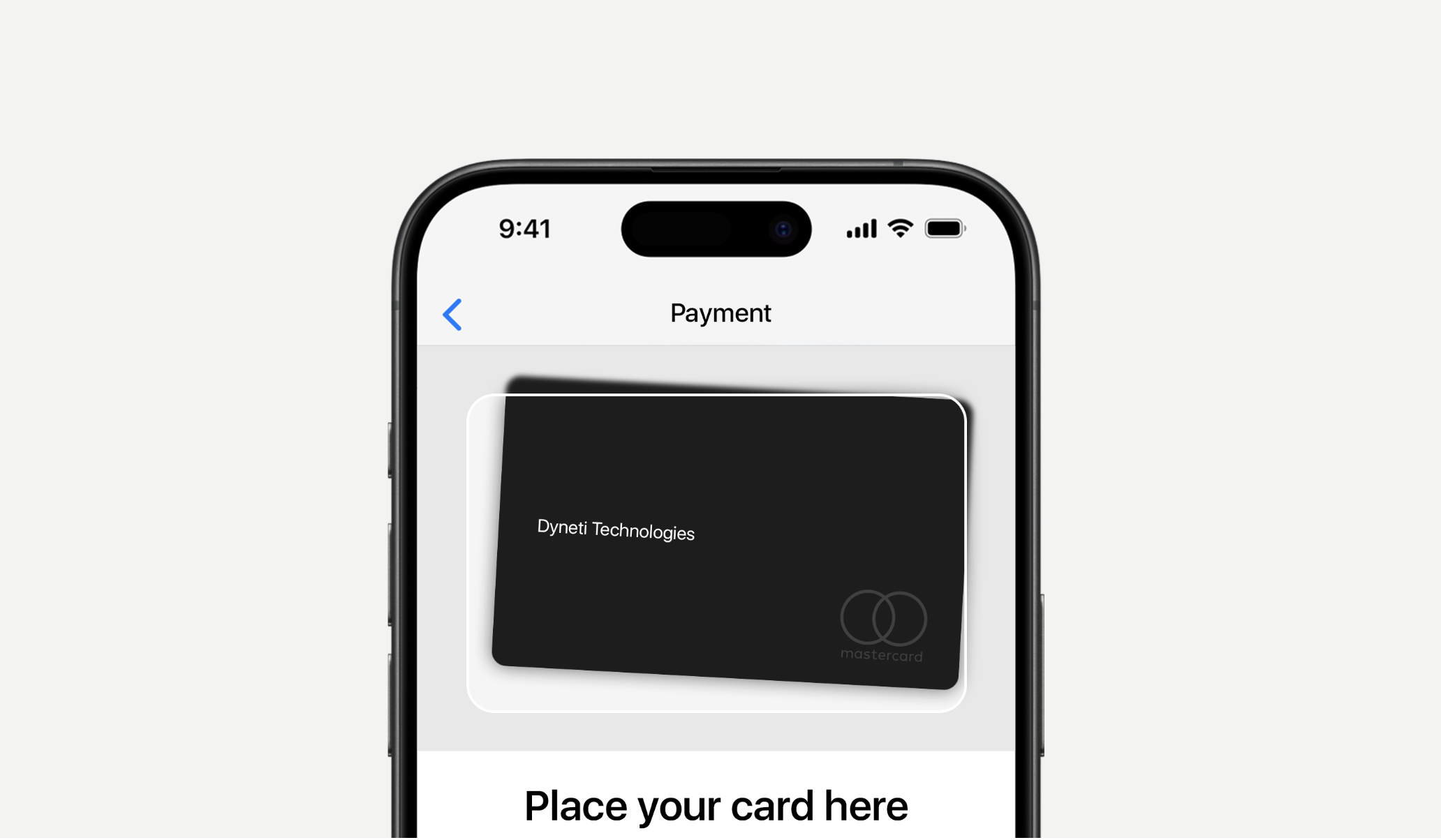 Image of a mobile Dyneti UI scanning a credit card