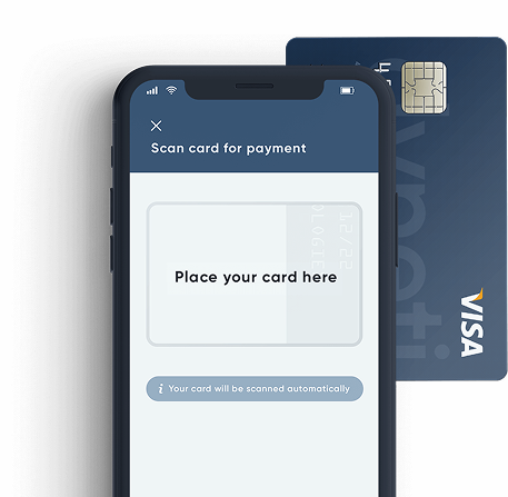 Image of a mobile Dyneti UI scanning a credit card
