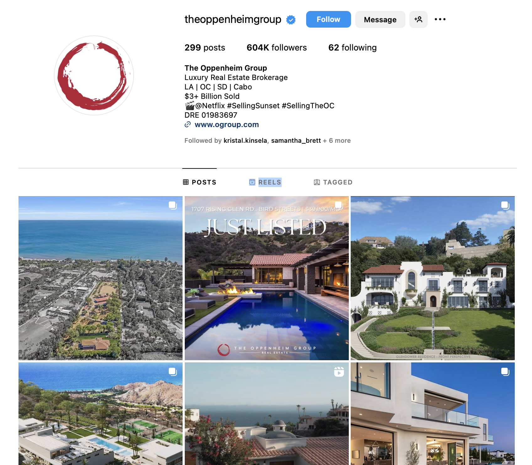 Instagram profile for real estate brokerage The Oppenheim Group