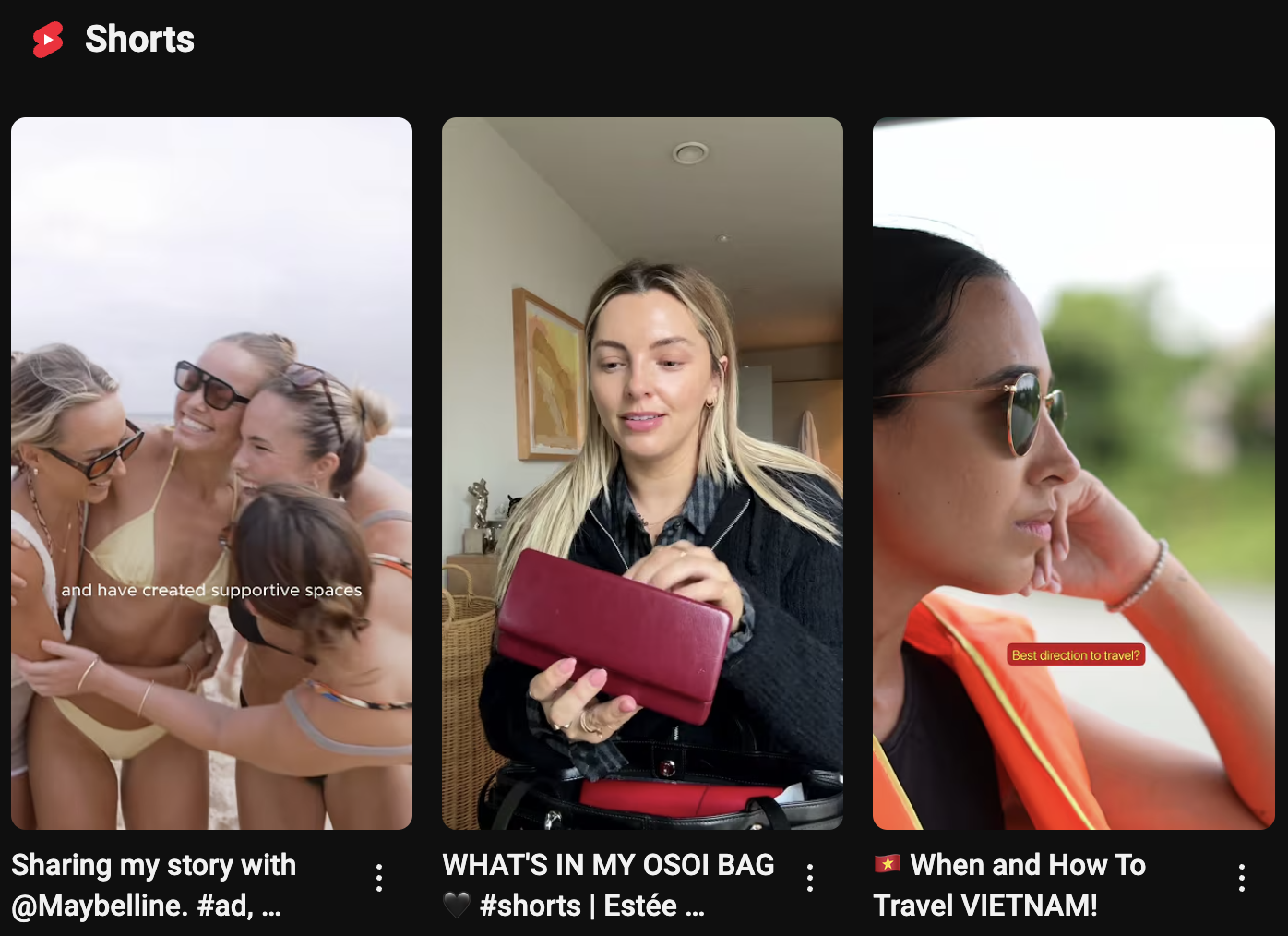 A screenshot of three YouTube shorts&nbsp;