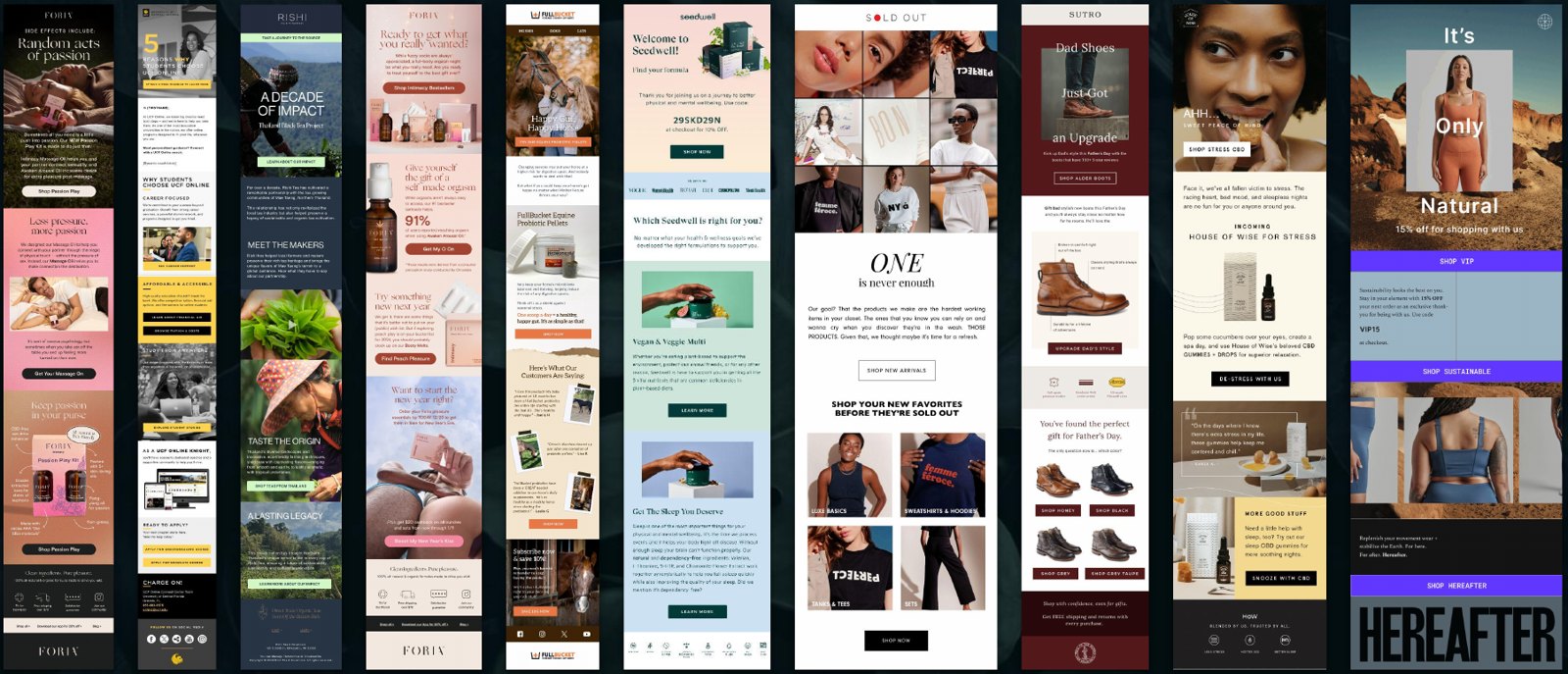 Examples of email designs created by The Email Marketers for ecommerce brands