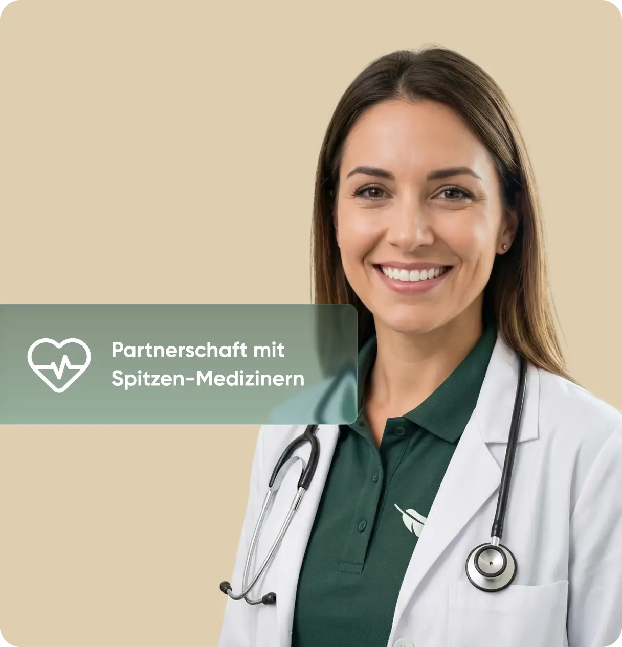 Ärztin mit Stethoskop steht für die Partnerschaft mit Spitzen-Medizinern bei der Abnehmspritze.