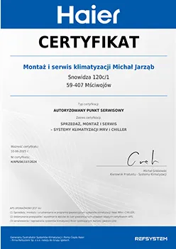 Klimatyzacja Jawor certyfikat
