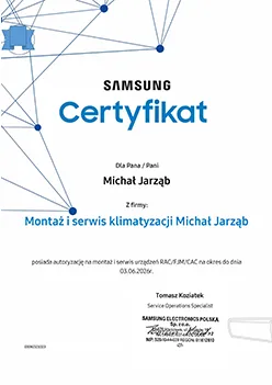 Klimatyzacja Jawor certyfikat