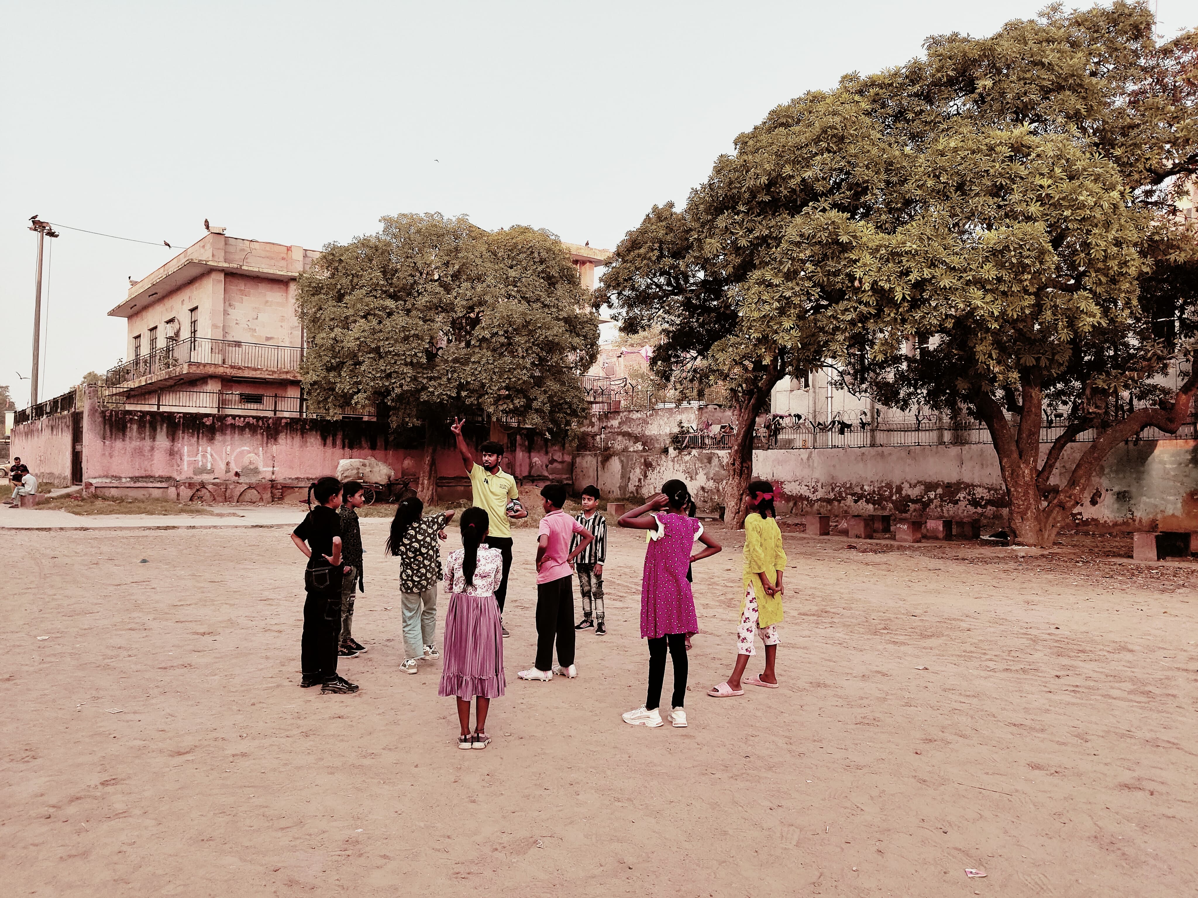 A sport for development session in progress at Nizamuddin Basti 