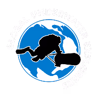 Logo with a scuba diver silhouette over a blue and white globe, surrounded by the text Global Underwater Explorers.