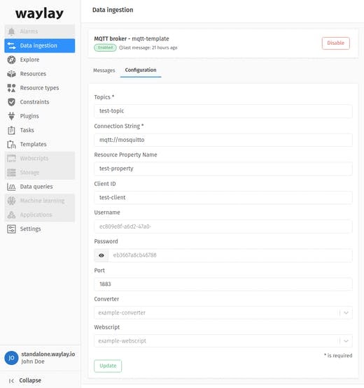 Data ingestions via MQTT broker