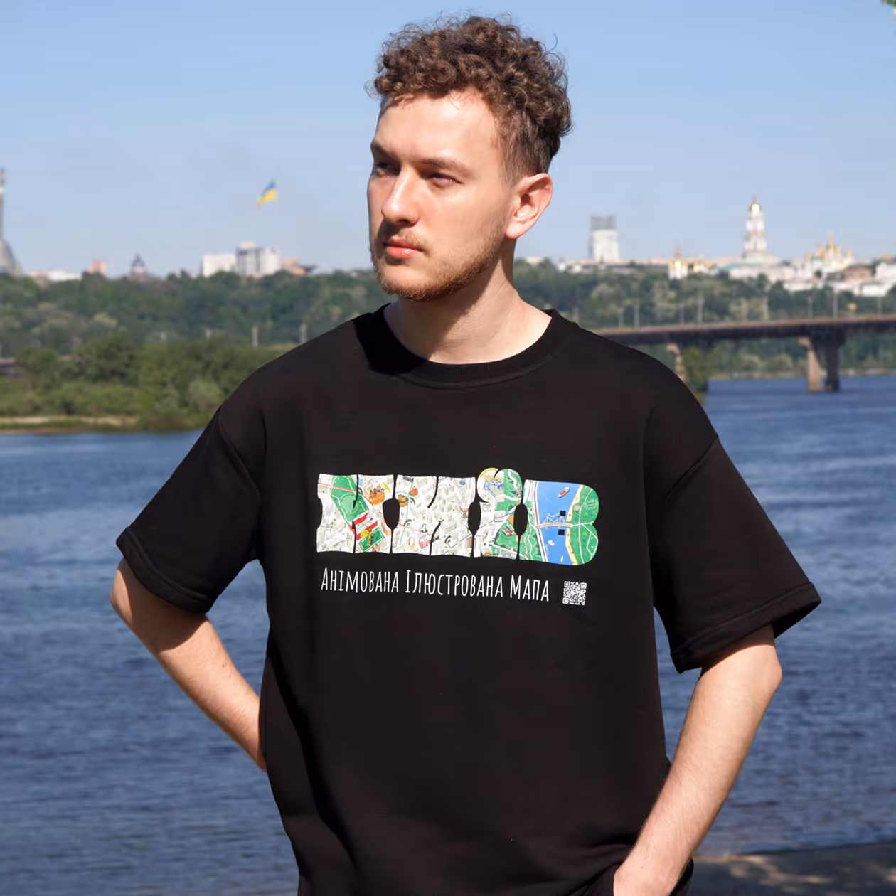 Щільна оверсайз футболка, чорна, Київ