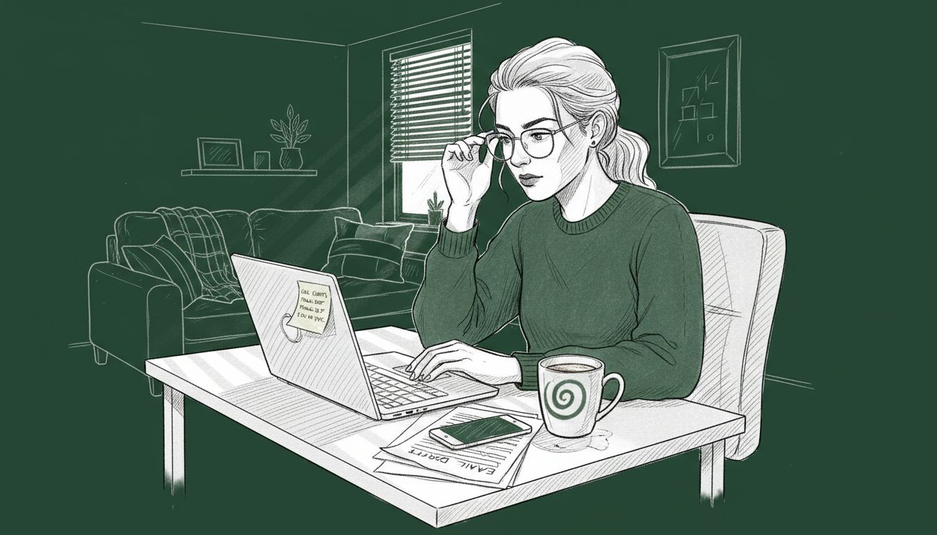 Marketer sends personalized emails at home desk