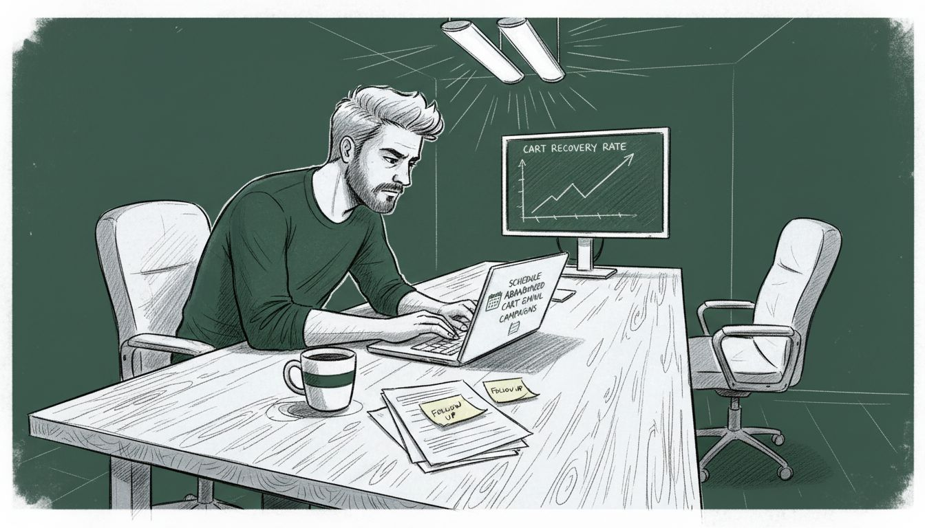 Marketer working on abandoned cart email campaign