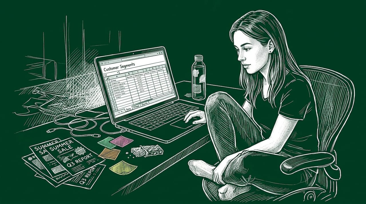 Marketer segmenting email lists at laptop