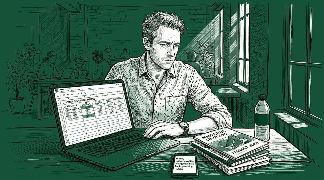 Marketer analyzing SMS customer engagement data