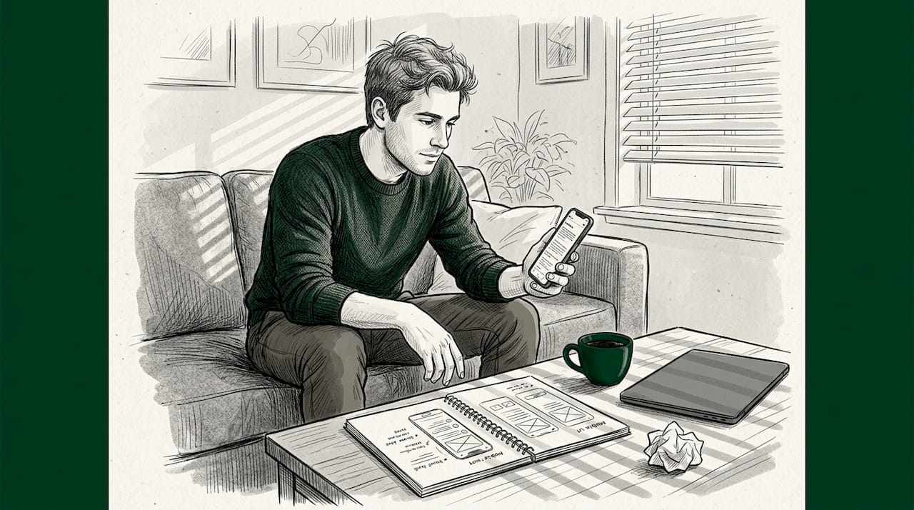 Man checks newsletter design on mobile