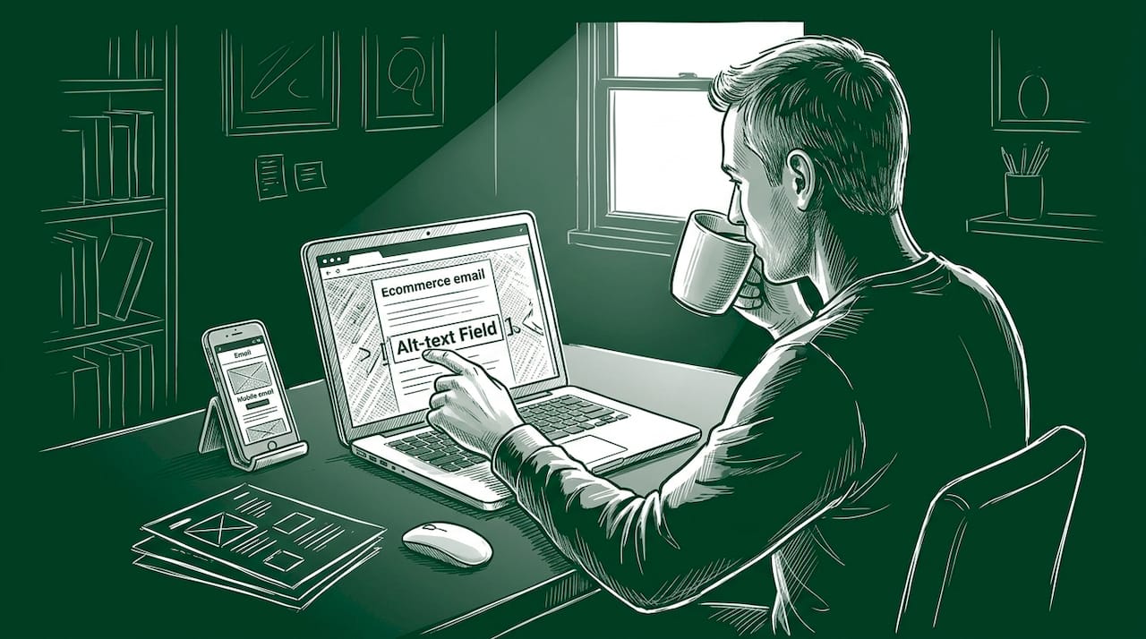 Designer checks email preview on laptop and phone