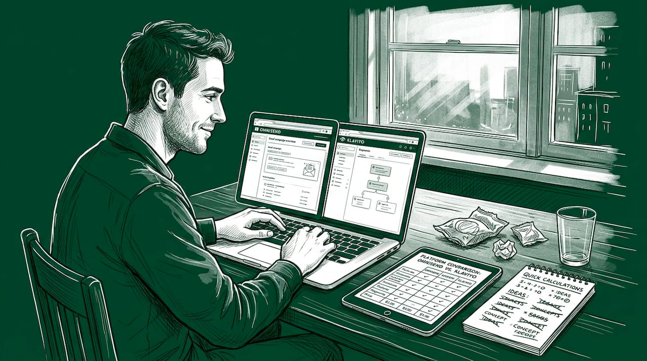 Person comparing e-commerce marketing platforms