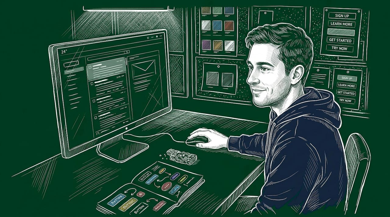 Man designing and testing email CTA buttons