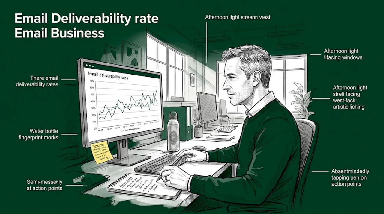 Man monitors email deliverability rates on desktop