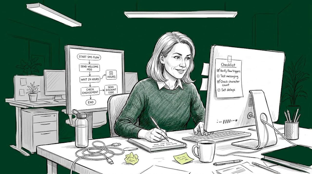Marketer setting up SMS automation desktop