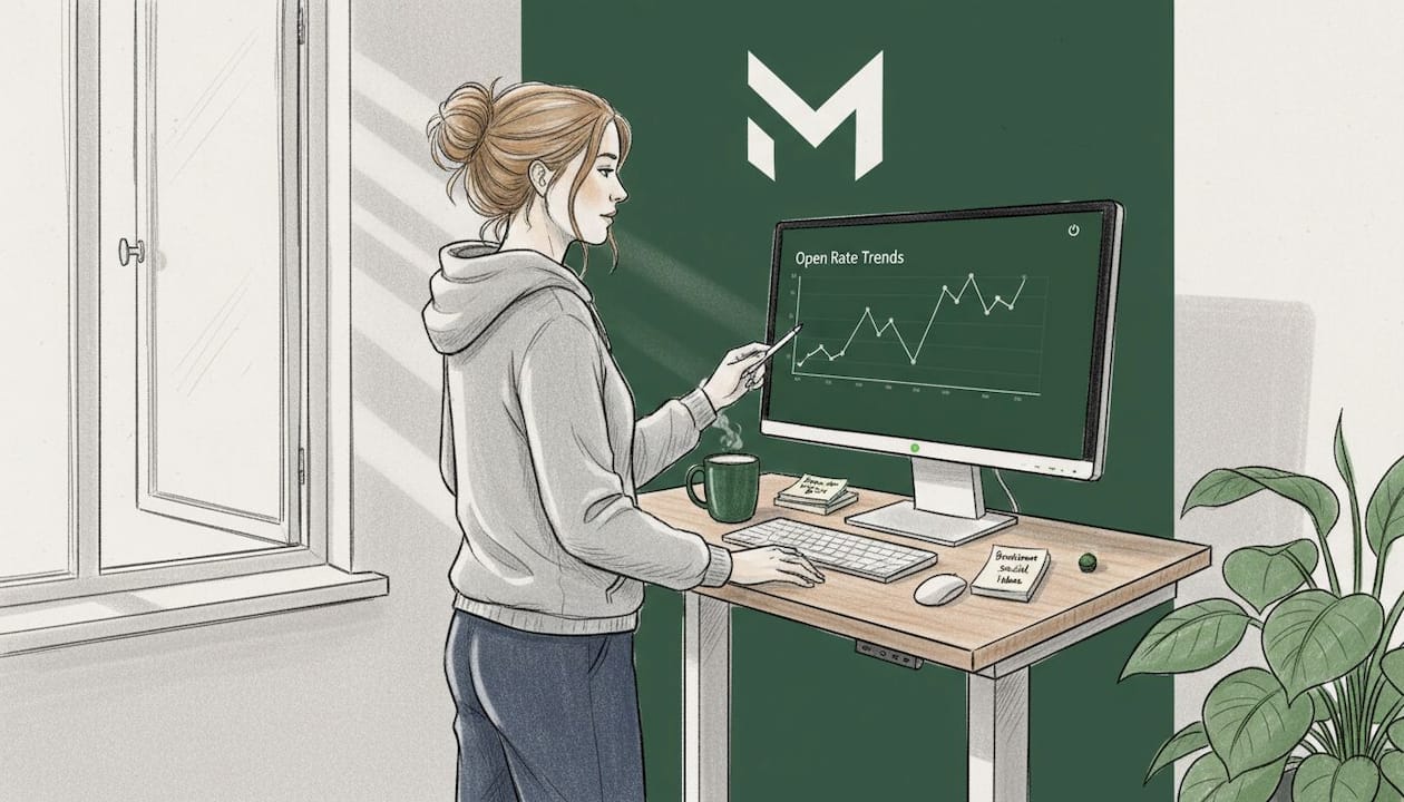 Marketer checking open rate chart at desk