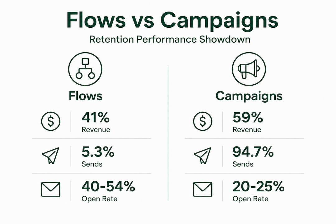 Infographic comparing flows and campaigns retention stats