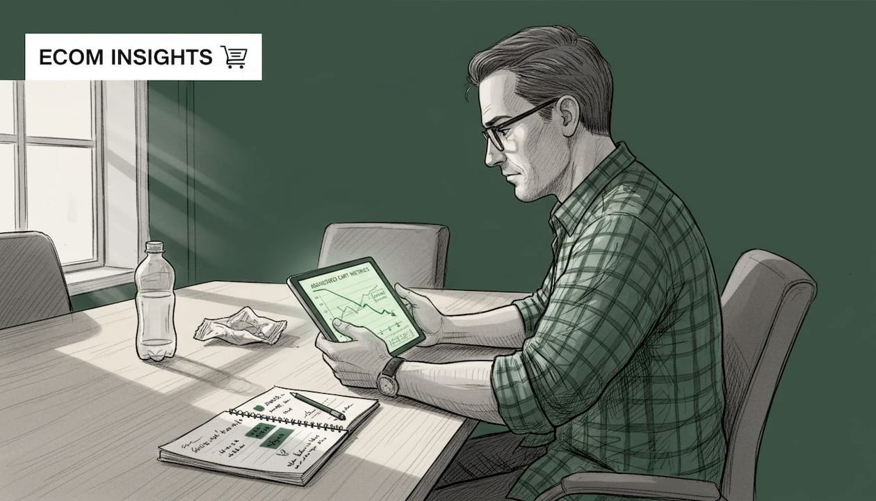 Manager checking abandoned cart metrics at desk