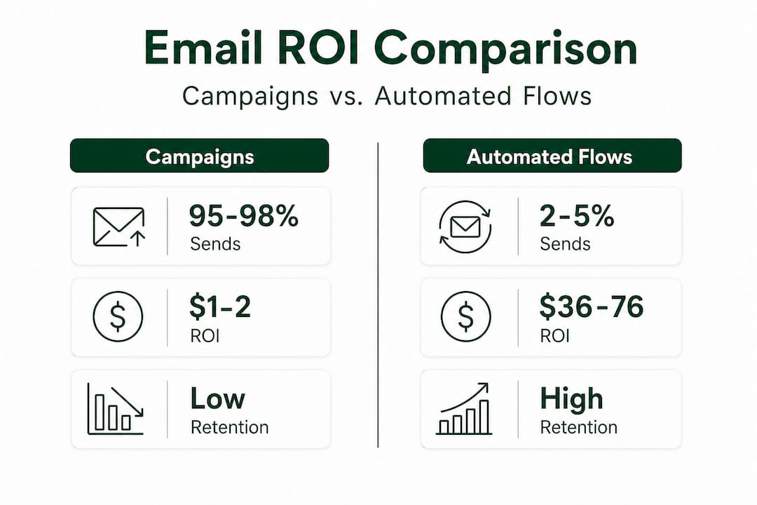 Infographic comparing campaigns and automated flows ROI