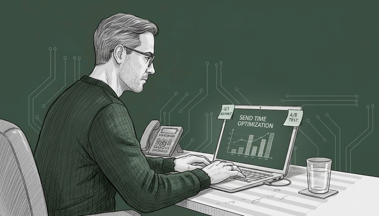 IT specialist checking email automation analytics
