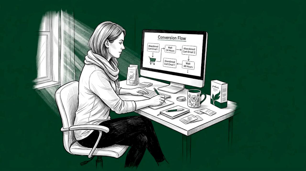 Marketer reviews conversion flow at dual monitors