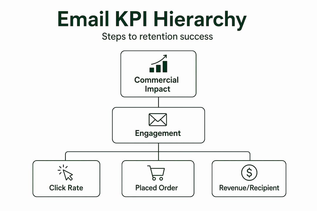 Infographic showing email KPI hierarchy for DTC brands