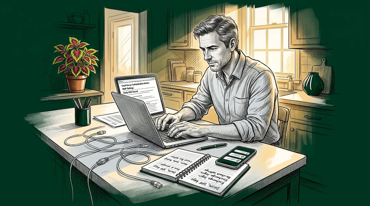 Technical setup of email system at coworking table