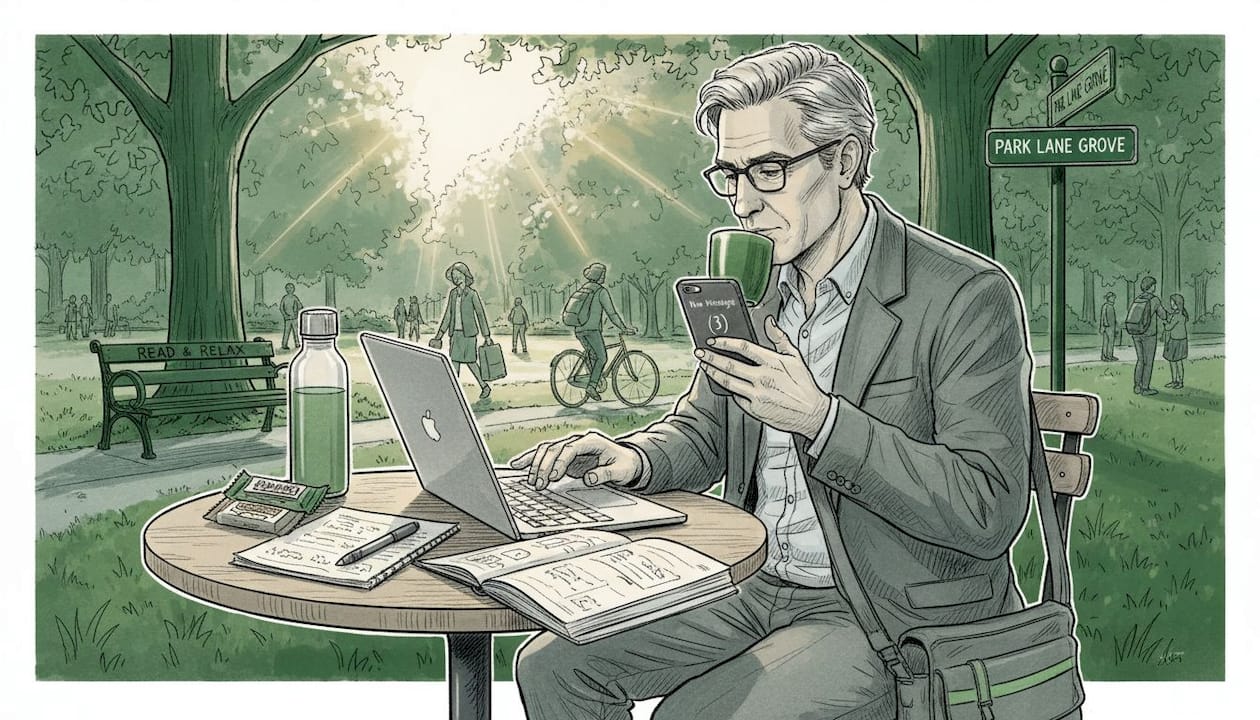 Customer reading engaging business email in café