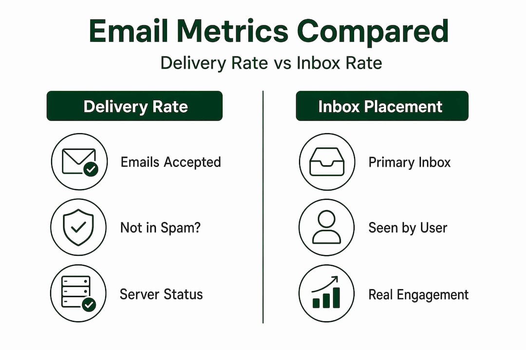 Infographic comparing delivery rate and inbox placement