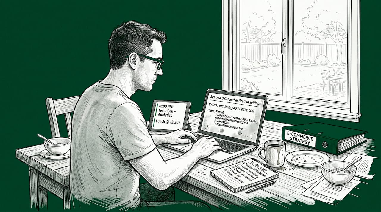 Specialist checking email authentication at kitchen table