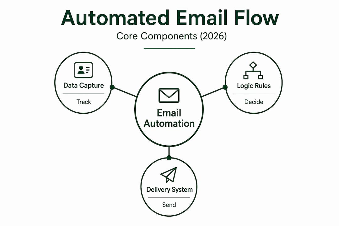 Infographic showing automated email system components