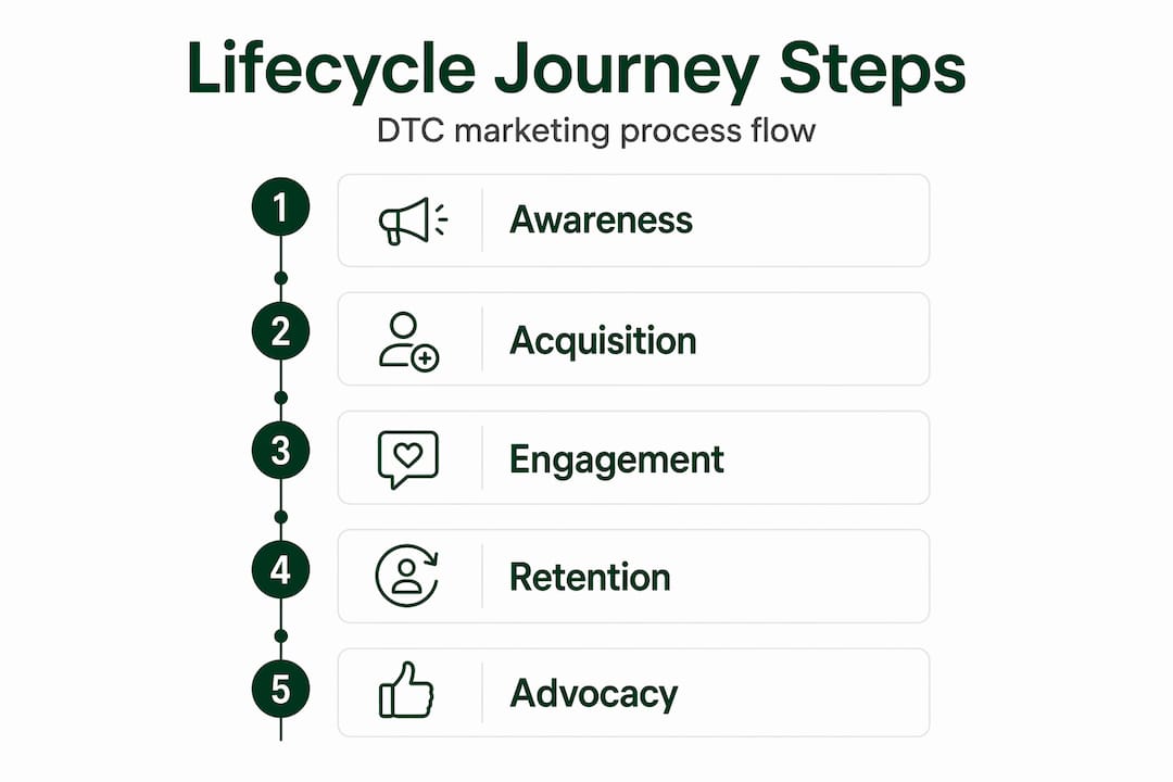 Infographic displaying DTC lifecycle journey steps