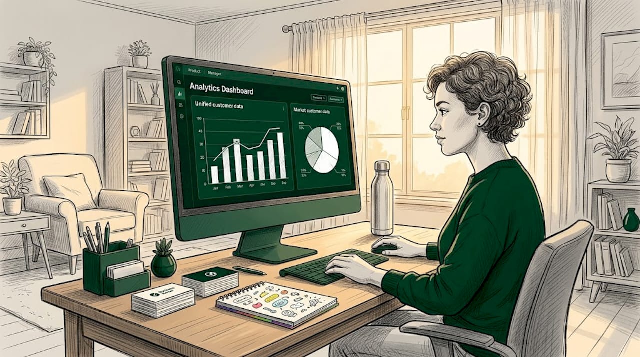 Manager reviewing data on monitor at desk