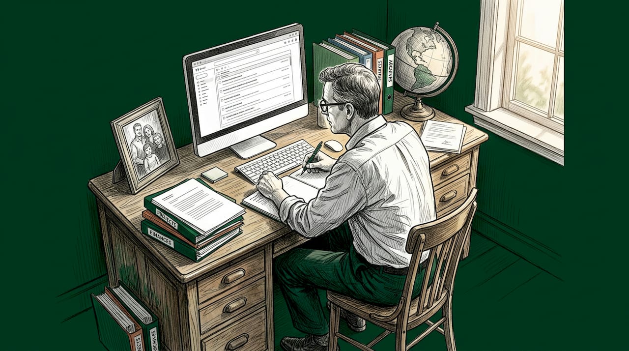 Manager checks employment email records for compliance