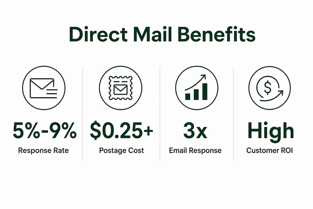 Infographic showing benefits and stats of direct mail marketing
