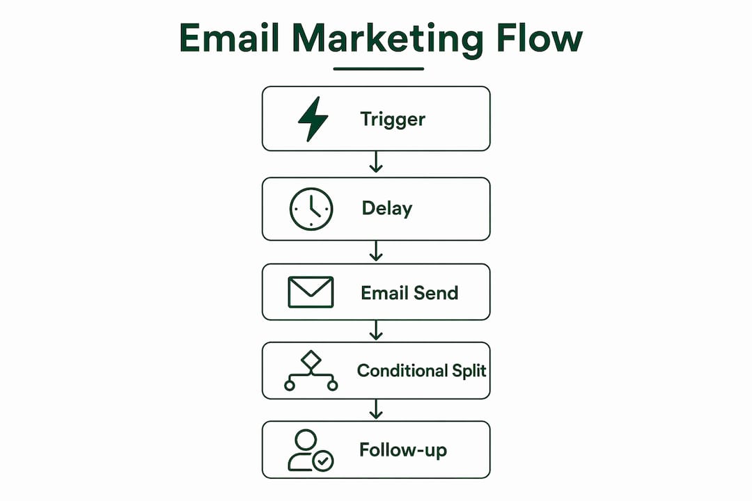 Infographic illustrating stages of email marketing flow process
