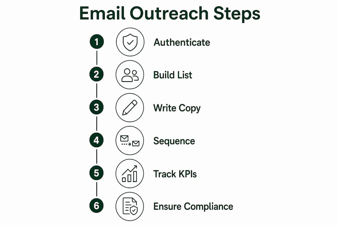 Infographic illustrating the 6-step email outreach process