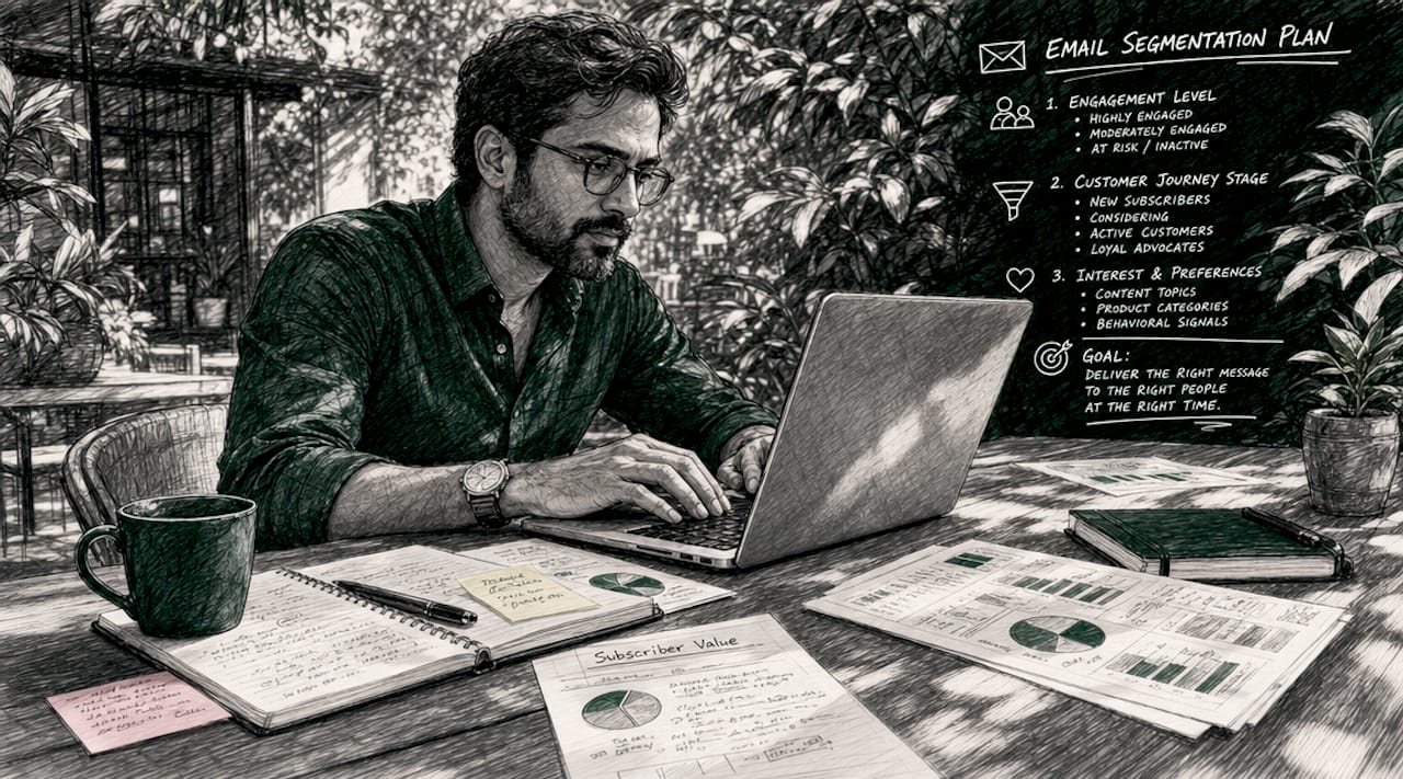 Hands typing on keyboard with email notes