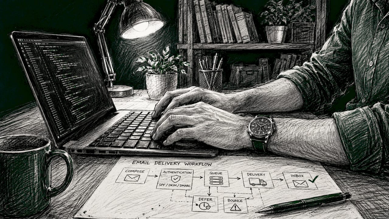 IT specialist typing email delivery codes