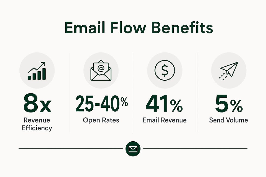 Infographic highlighting key email flow benefits and statistics