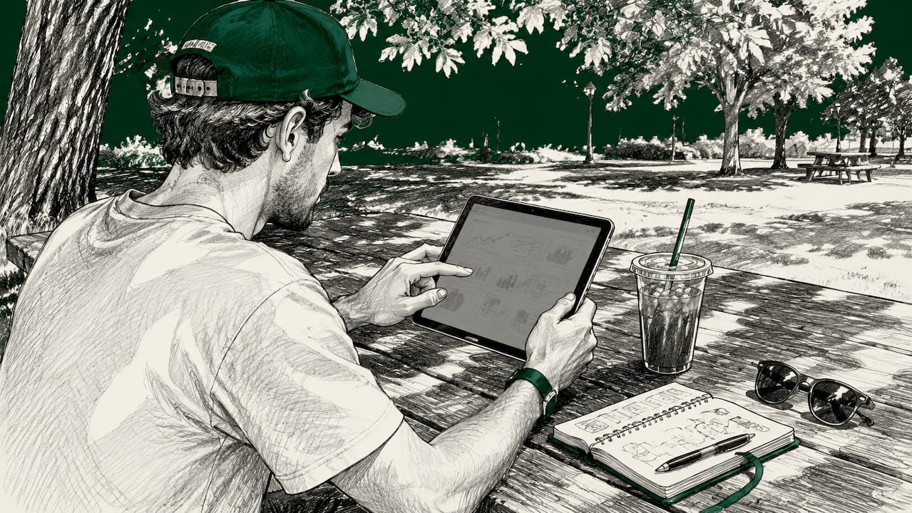 Hands reviewing email flow analytics on tablet