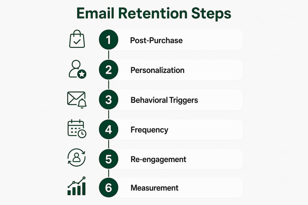 Infographic illustrating six key email retention steps
