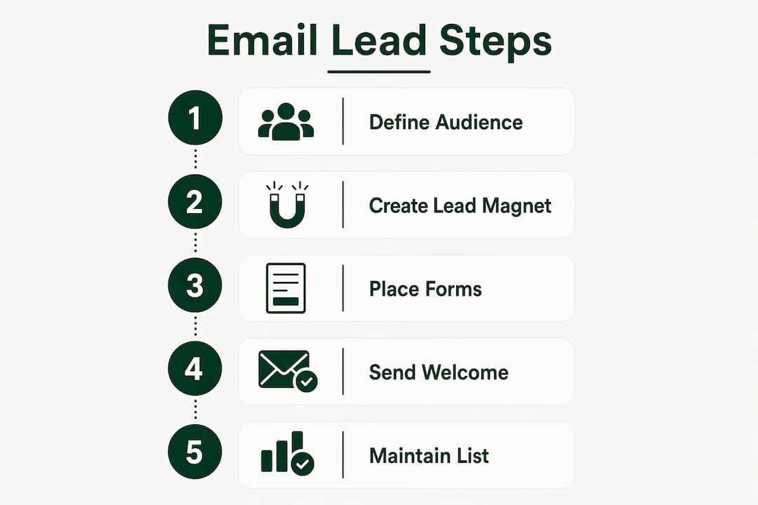 Infographic illustrating steps for generating email leads