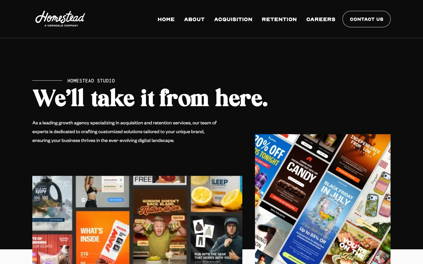 Homestead Studio: full-funnel growth spanning paid media, email and SMS, CRO, and web, now part of Verndale.